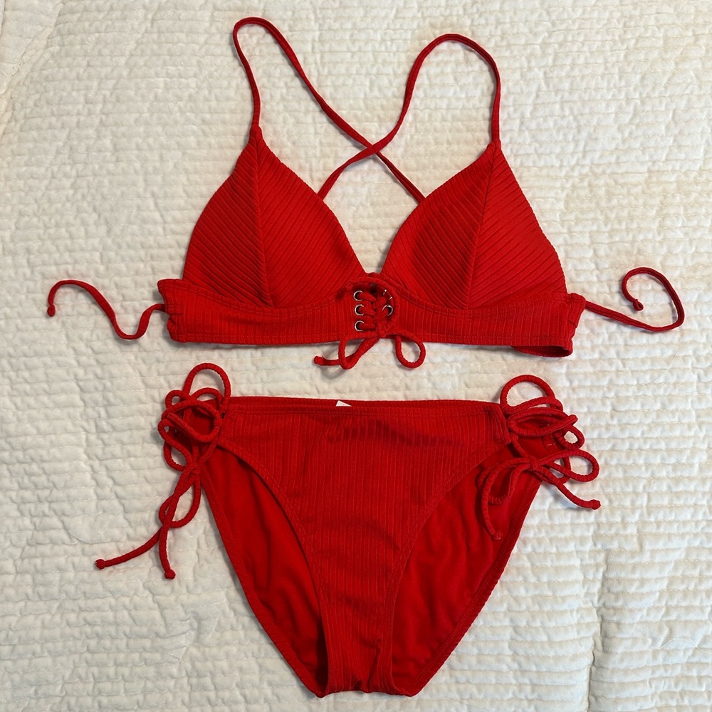 SO Red Crisscross Bikini Set - Juniors Size XL
